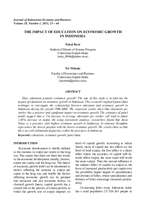 (PDF) The Impact of Education on Economic Growth in Indonesia