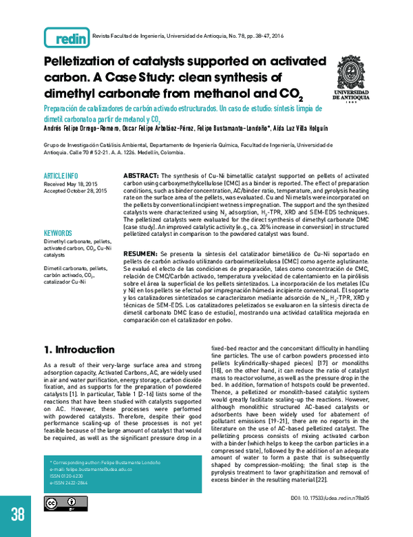(PDF) Pelletization of catalysts supported on activated carbon. A Case ...