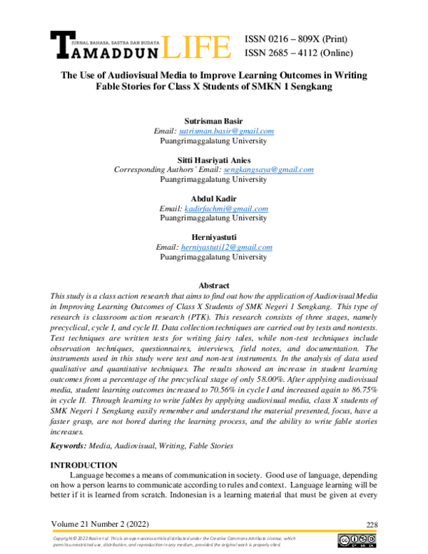 (PDF) Use of Audiovisual Media to Improve Learning Outcomes in Writing ...