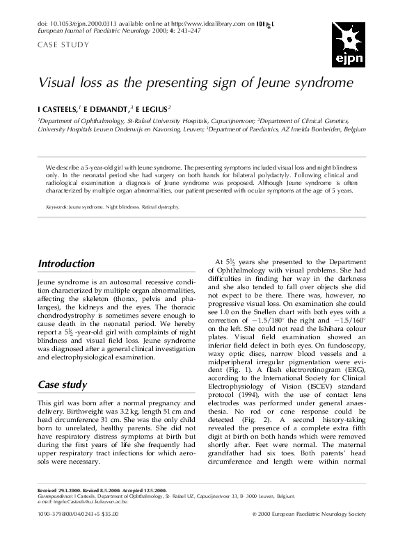 (PDF) Visual loss as the presenting sign of Jeune syndrome