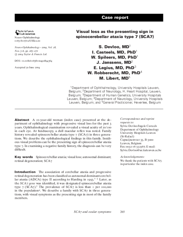 (PDF) Visual loss as the presenting sign in spinocerebellar ataxia type ...