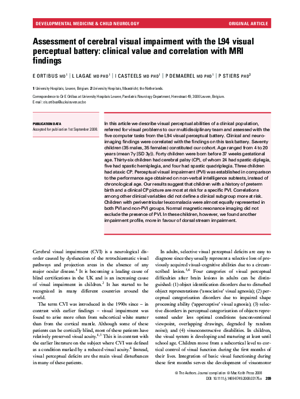 (PDF) Assessment of cerebral visual impairment with the L94 visual ...