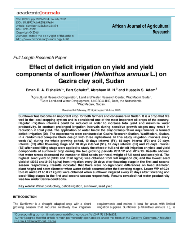 (PDF) Effect of deficit irrigation on yield and yield components of ...