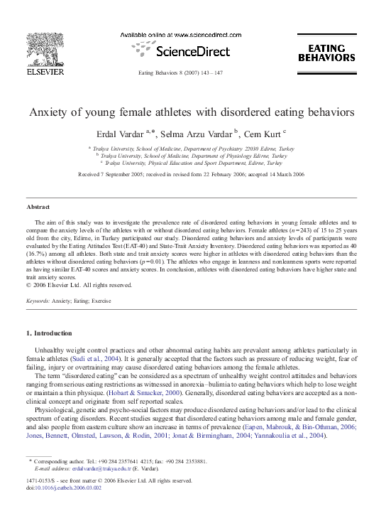 (PDF) Anxiety of young female athletes with disordered eating behaviors