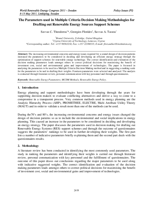 (PDF) The Parameters Used in Multiple Criteria Decision Making ...