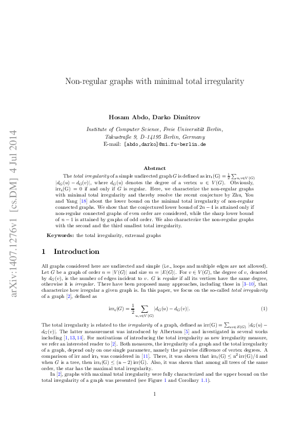 (PDF) Non-regular graphs with minimal total irregularity