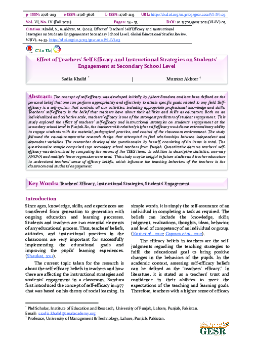 (PDF) Effect of Teachers' Self Efficacy and Instructional Strategies on ...