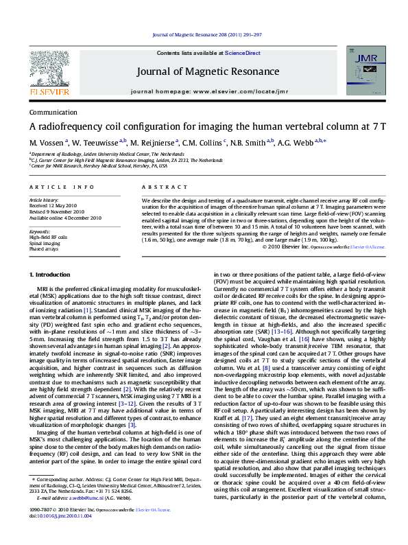 (PDF) A radiofrequency coil configuration for imaging the human ...