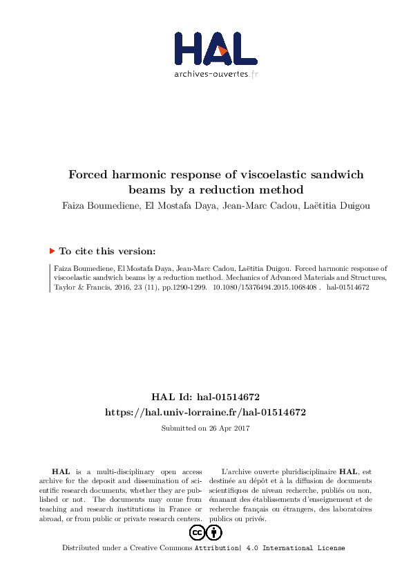 (PDF) Forced harmonic response of viscoelastic sandwich beams by a ...