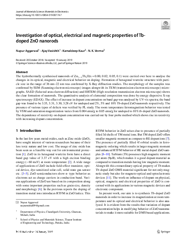 (PDF) Investigation of optical, electrical and magnetic properties of ...