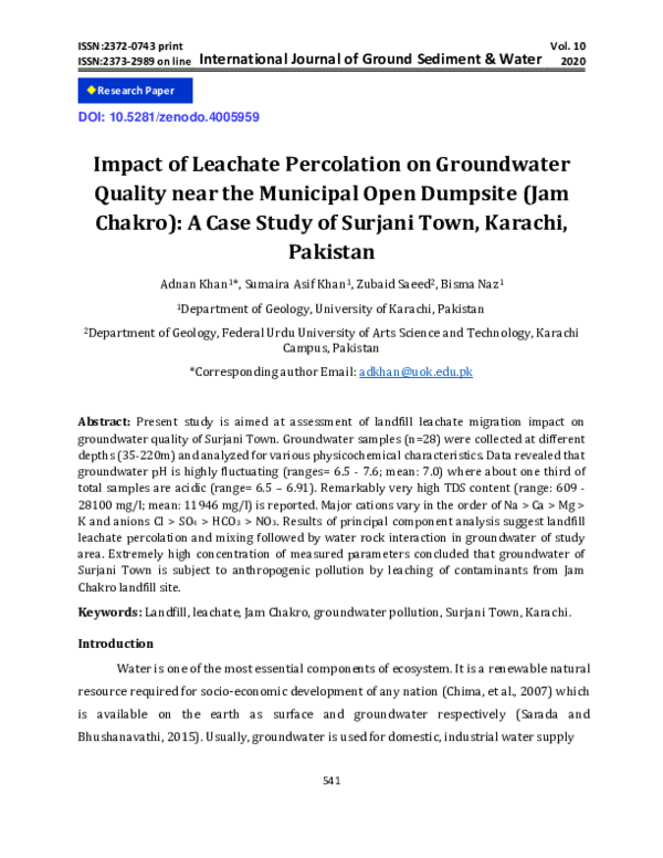 (PDF) Impact of Leachate Percolation on Groundwater Quality near the ...