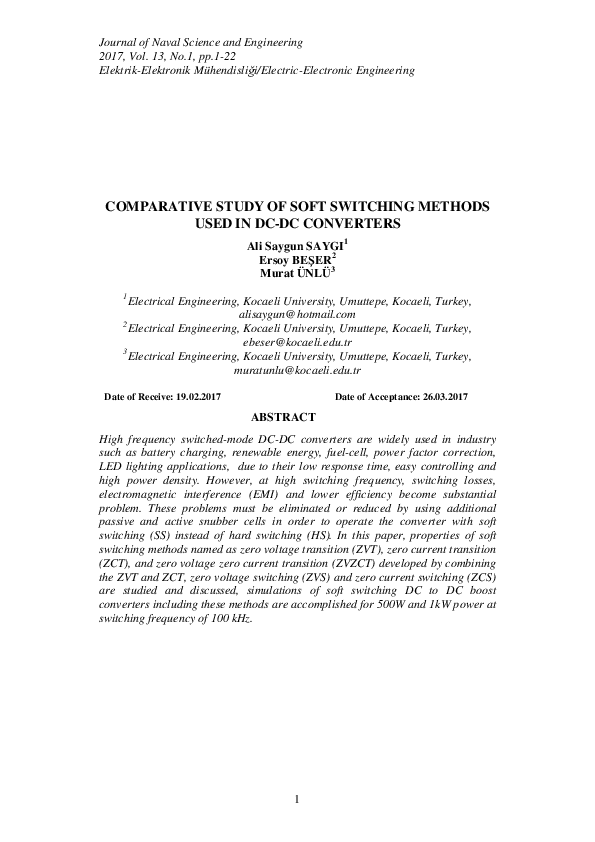 (PDF) Comparative Study of Soft Switching Methods Used in DC-DC Converters