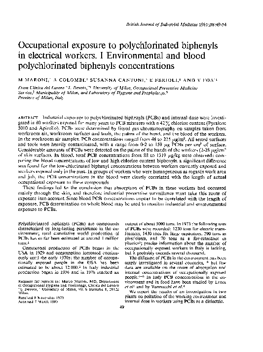 (PDF) Occupational exposure to polychlorinated biphenyls and cancer risk