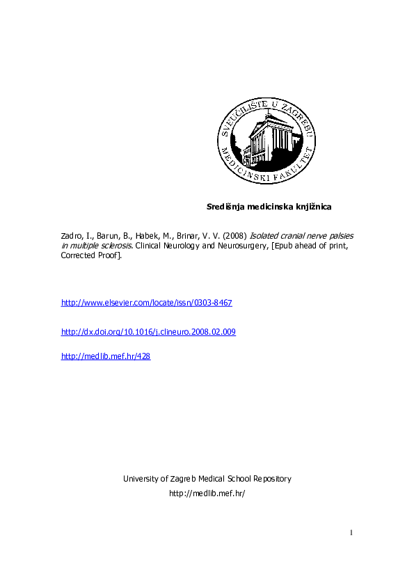 (PDF) Isolated cranial nerve palsies in multiple sclerosis