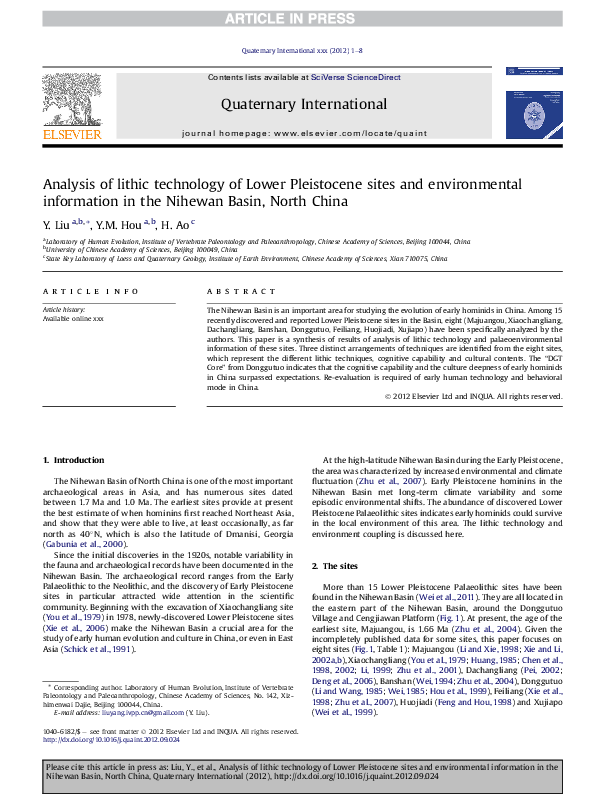 (PDF) Analysis of lithic technology of Lower Pleistocene sites and ...