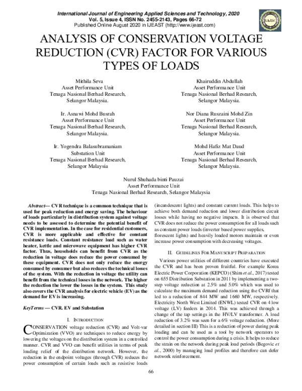 (PDF) Analysis of Conservation Voltage Reduction (CVR) Factor for ...