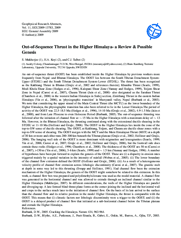 (PDF) Out-of-Sequence Thrust in the Higher Himalaya a Review & Possible ...