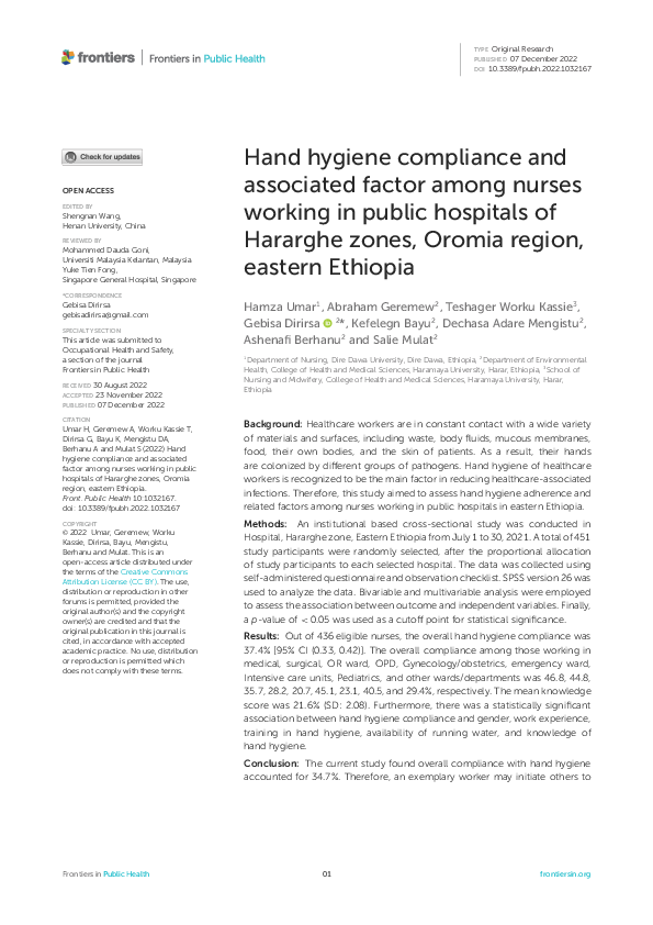 (PDF) Hand hygiene compliance and associated factor among nurses ...