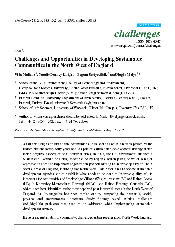 (PDF) Challenges and Opportunities in Developing Sustainable ...