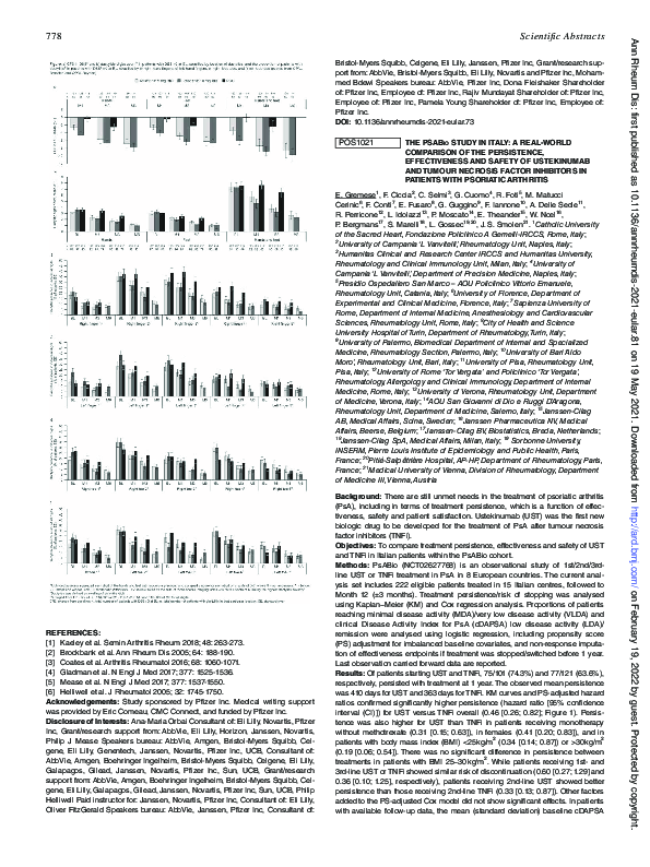 (PDF) POS1021 THE PsABio STUDY IN ITALY: A REAL-WORLD COMPARISON OF THE ...