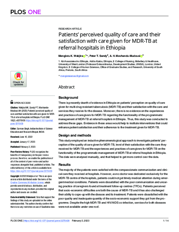 (PDF) Patients' perceived quality of care and their satisfaction with ...