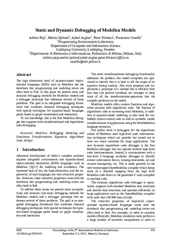 (PDF) Static and Dynamic Debugging of Modelica Models