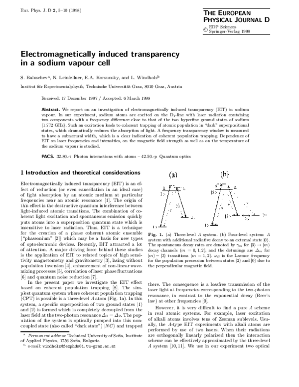(PDF) Electromagnetically induced transparency in a sodium vapour cell