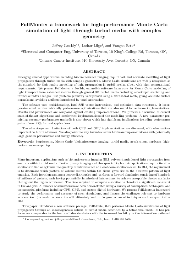 (PDF) FullMonte: a framework for high-performance Monte Carlo ...