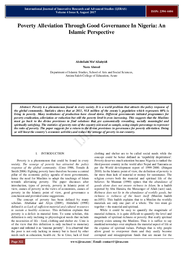 (PDF) Poverty Alleviation Through Good Governance In Nigeria : An ...