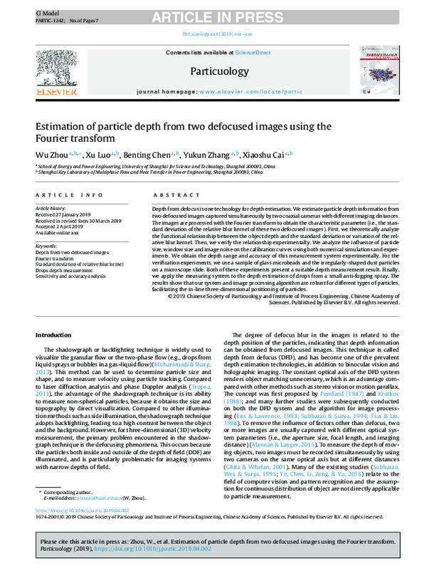 (PDF) Estimation of particle depth from two defocused images using the ...