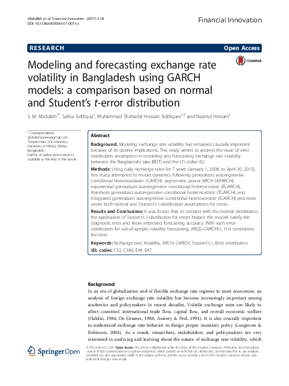 (PDF) Modeling and forecasting exchange rate volatility in Bangladesh ...