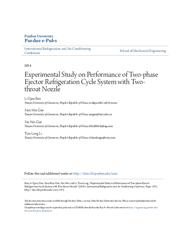 (PDF) Experimental Study on Performance of Two-phase Ejector ...