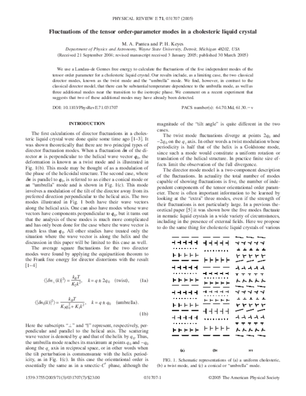(PDF) Fluctuations of the tensor order-parameter modes in a cholesteric ...