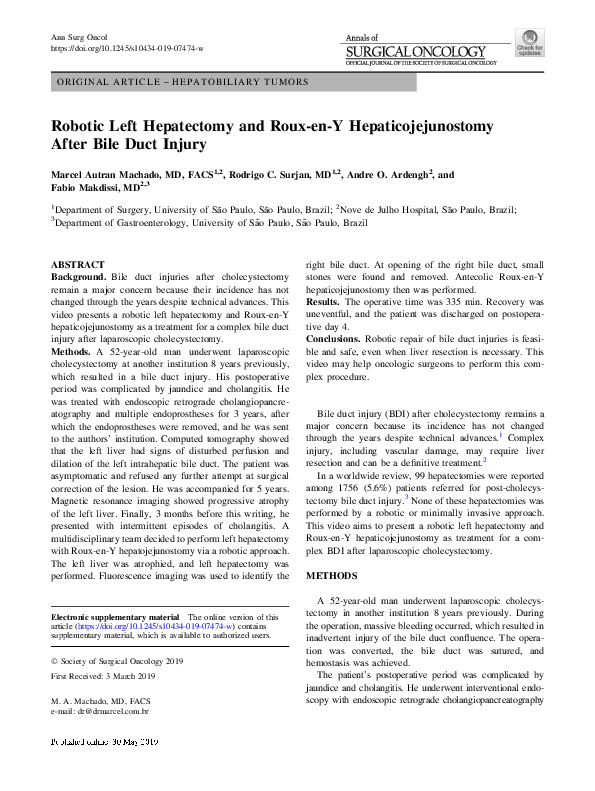 (PDF) Robotic Left Hepatectomy and Roux-en-Y Hepaticojejunostomy After ...
