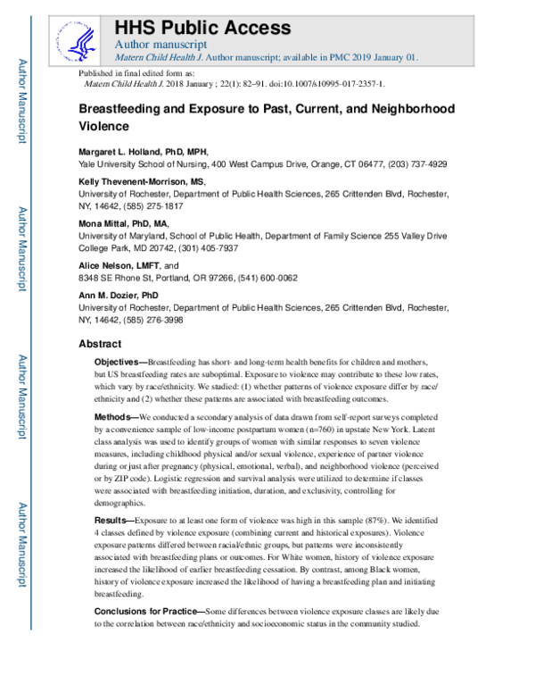 (PDF) Breastfeeding and Exposure to Past, Current, and Neighborhood ...
