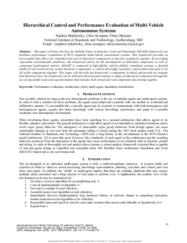(PDF) Hierarchical control and performance evaluation of multi-vehicle ...