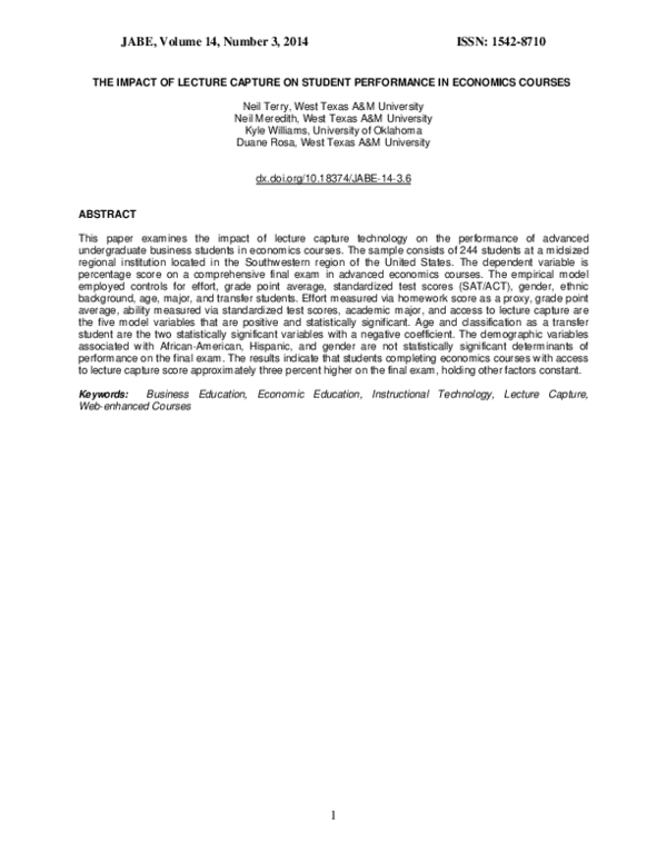 (PDF) The Impact of Lecture Capture on Student Performance in Economics ...