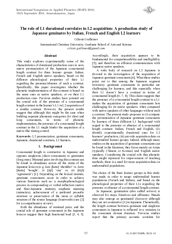 (PDF) The role of L1 durational correlates in L2 acquisition: A ...