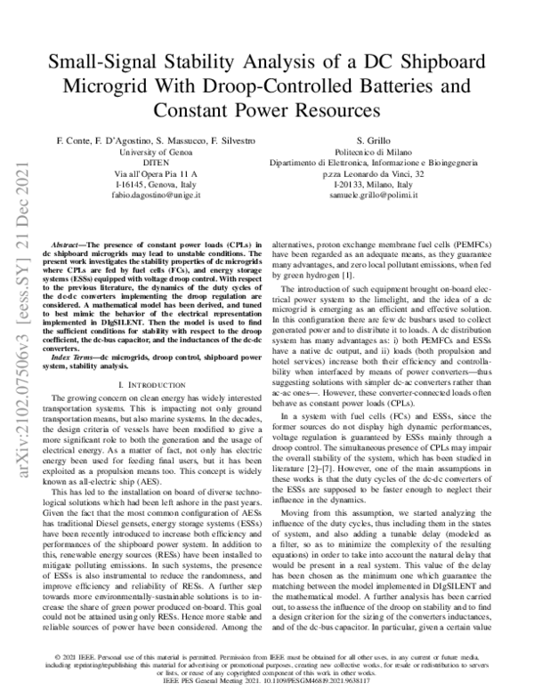 (PDF) Small-Signal Stability Analysis of a DC Shipboard Microgrid With ...