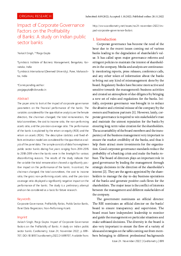 (PDF) Impact of Corporate Governance Factors on the Profitability of ...