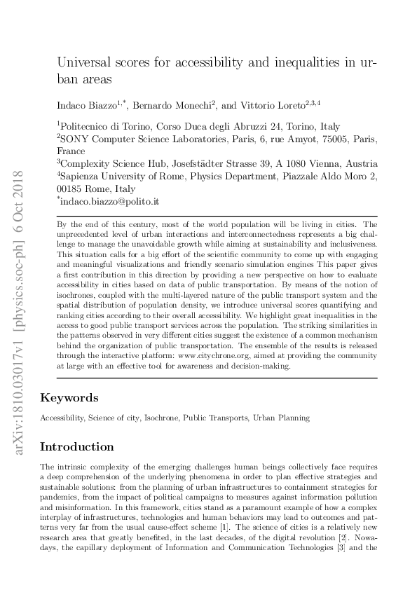 (PDF) Universal scores for accessibility and inequalities in urban areas