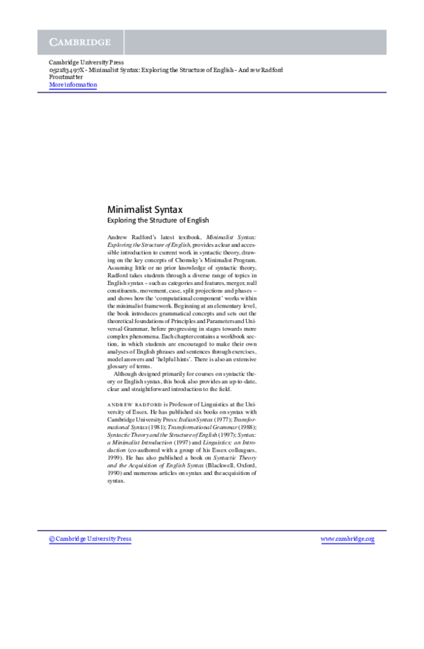 PDF) Minimalist syntax: exploring the structure of English