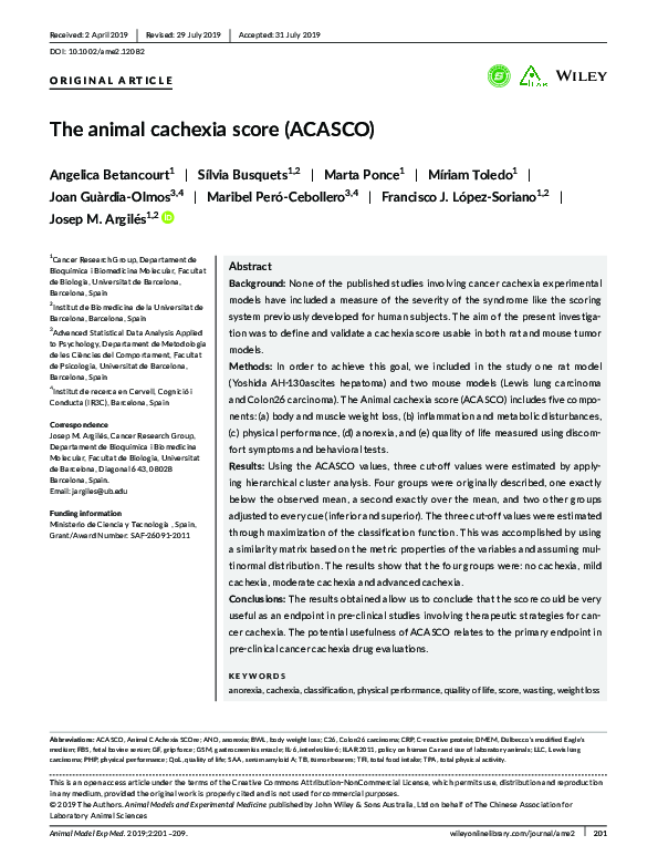 (PDF) The animal cachexia score (ACASCO)