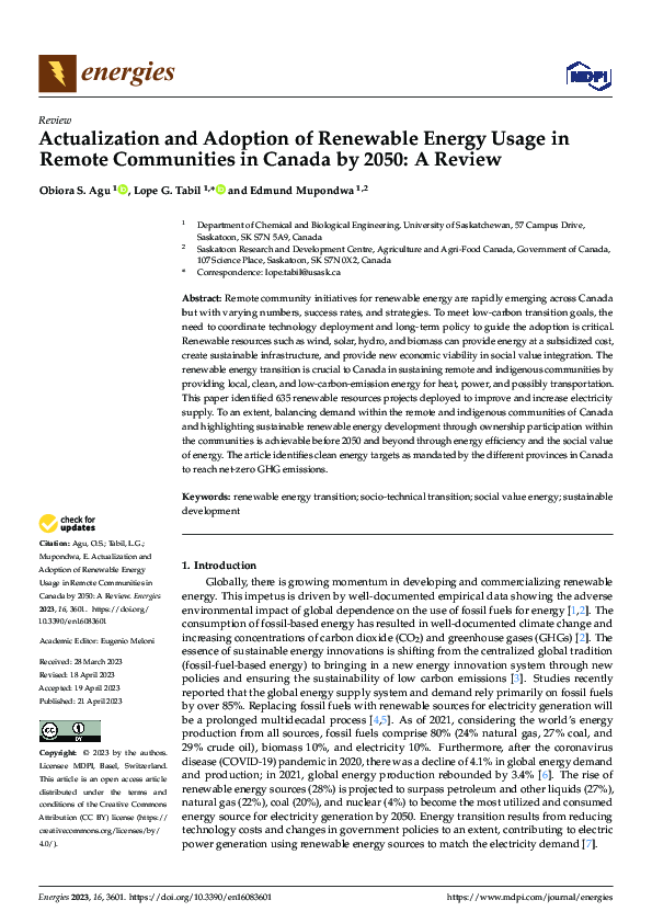 (PDF) Actualization and Adoption of Renewable Energy Usage in Remote ...
