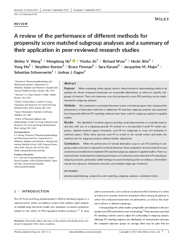 (PDF) A review of the performance of different methods for propensity ...