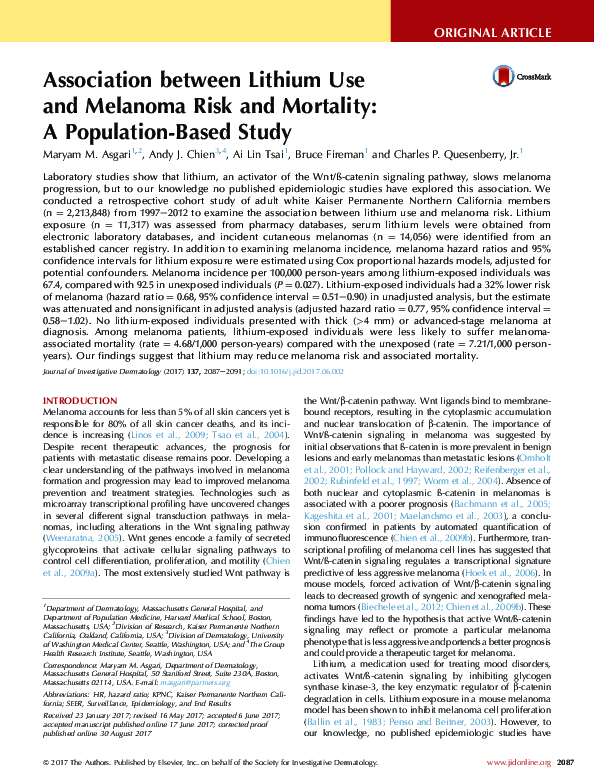 (PDF) Association between Lithium Use and Melanoma Risk and Mortality ...