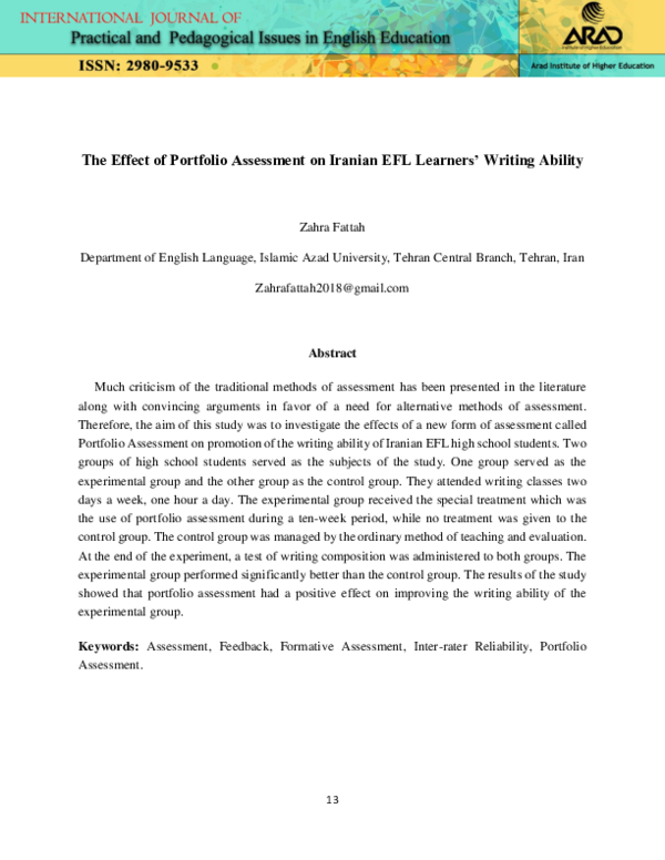 (PDF) The Effect of Portfolio Assessment on Iranian EFL Learners ...