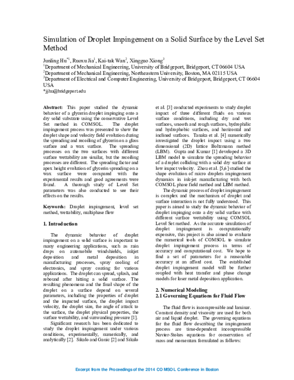 (PDF) Simulation of Droplet Impingement on Solid Surface by the Level ...