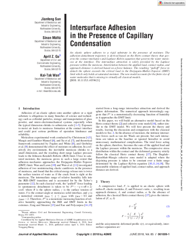 (PDF) Intersurface Adhesion in the Presence of Capillary Condensation