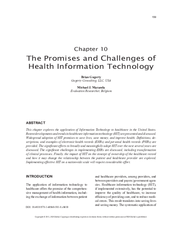 (PDF) The Promises and Challenges of Health Information Technology